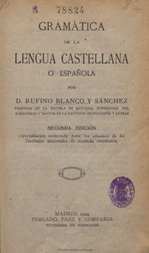 Capa_GR186_BLANCO; SÁNCHEZ_(1920)_Gramática de la lengua castellana o española_page-0001